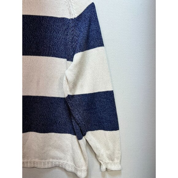 Eddie Bauer Women's Pullover Sweater Knit Long Sleeve Stretch Blue White Stripe - Picture 6 of 11